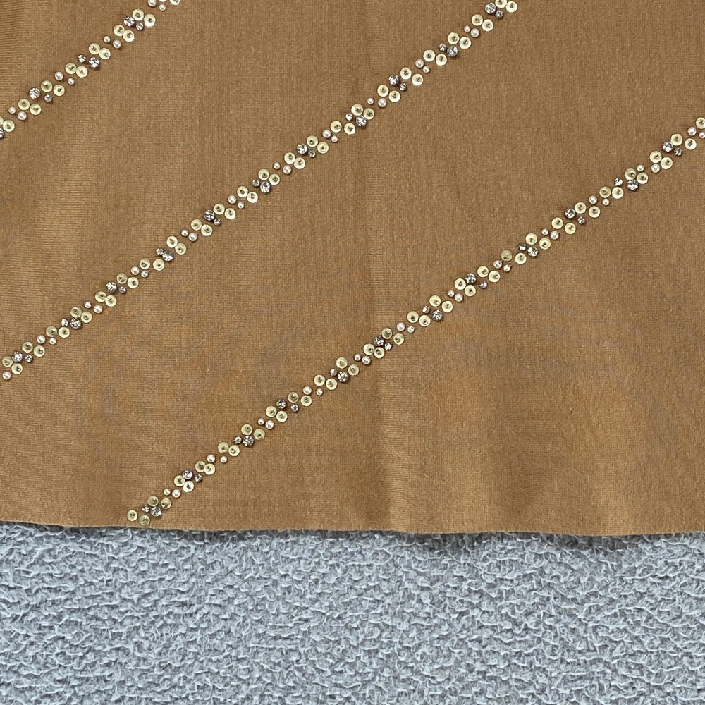 Chicos Sweater Womens 3 / XL Brown Diagonal Beaded‎ Neutral Knit Pullover Sequin - Picture 3 of 15